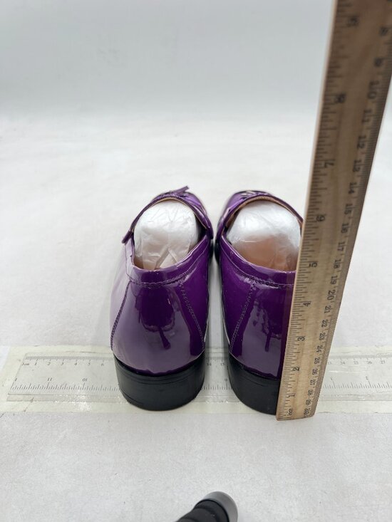 FOWT Purple Men Glossy Square Toe Tassels Decor Loafers Low Heel Slip On Shoes main image 4